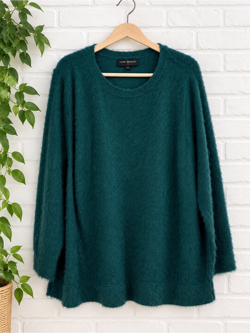 Lane Bryant Teal Fuzzy Knit Sweater 14/16 Cozy Oversized Pullover